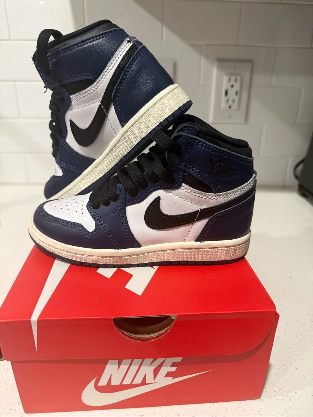 Nike Air Jordan Kids Navy White Black High-Top Sneakers